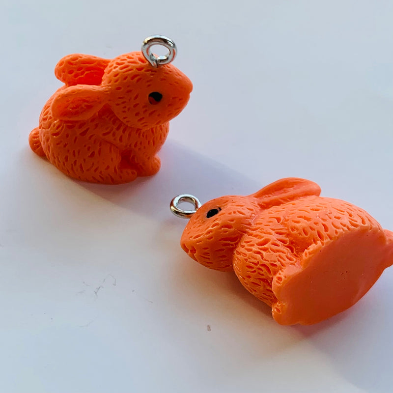Fluffy Bunny Hard Resin Orange Charm