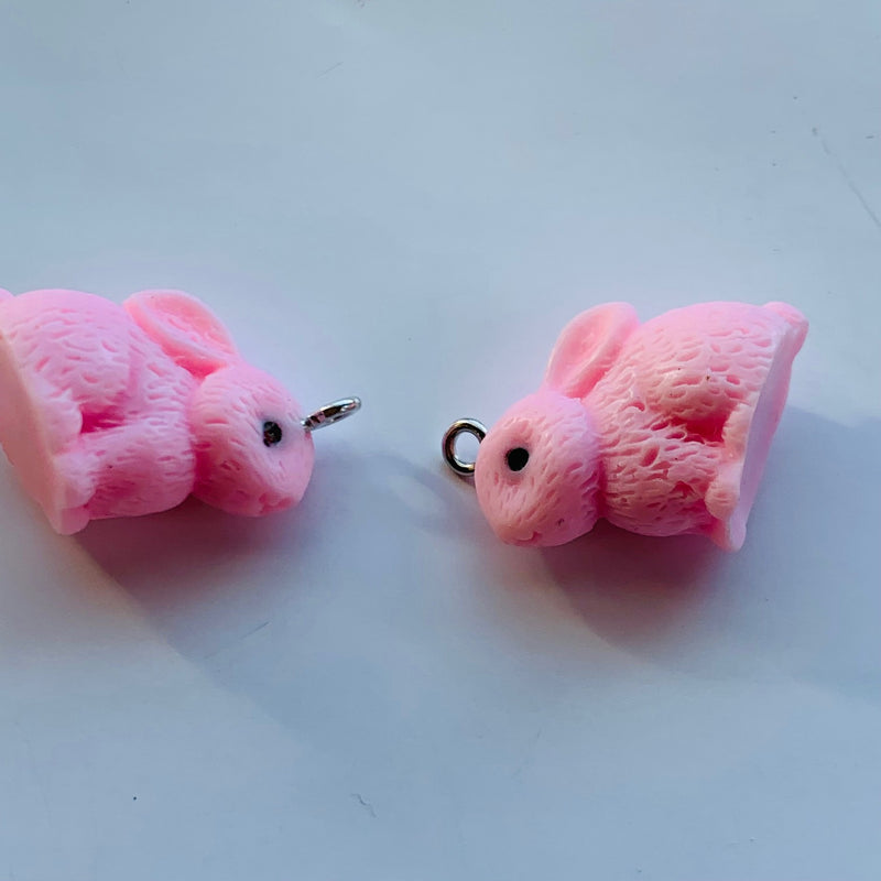 Fluffy Bunny Hard Resin Pink Charm