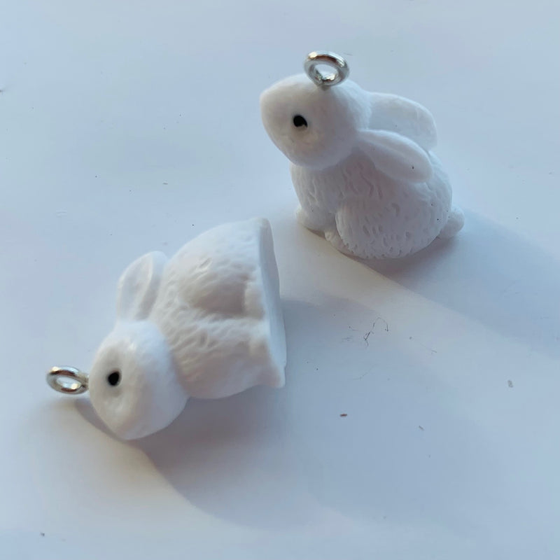 Fluffy Bunny Hard Resin White Charm