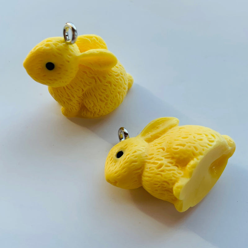 Fluffy Bunny Hard Resin Yellow Charm