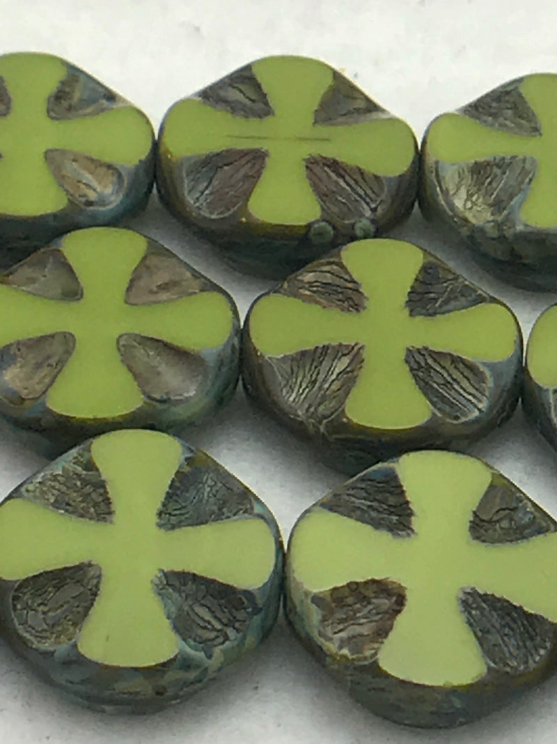 Cross Coin Table Cut Beads, Moss Green
