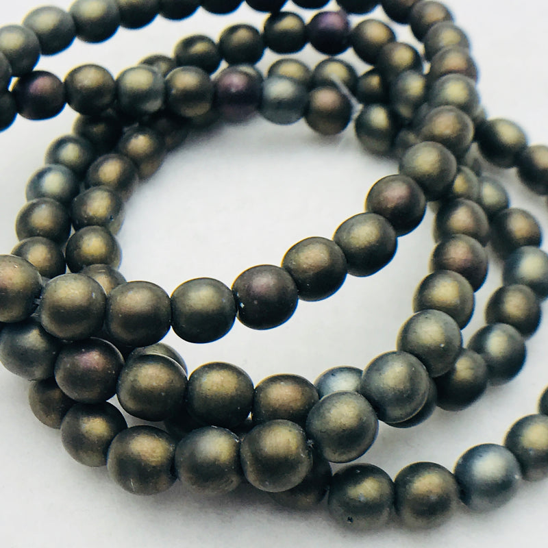 Druk Czech Glass Beads, Grey Green Iris, Matte, 6mm