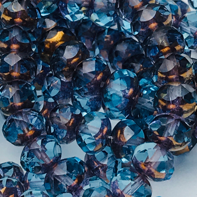 Rondelle Czech Glass Beads Pale Blue w/ Copper 6x8mm