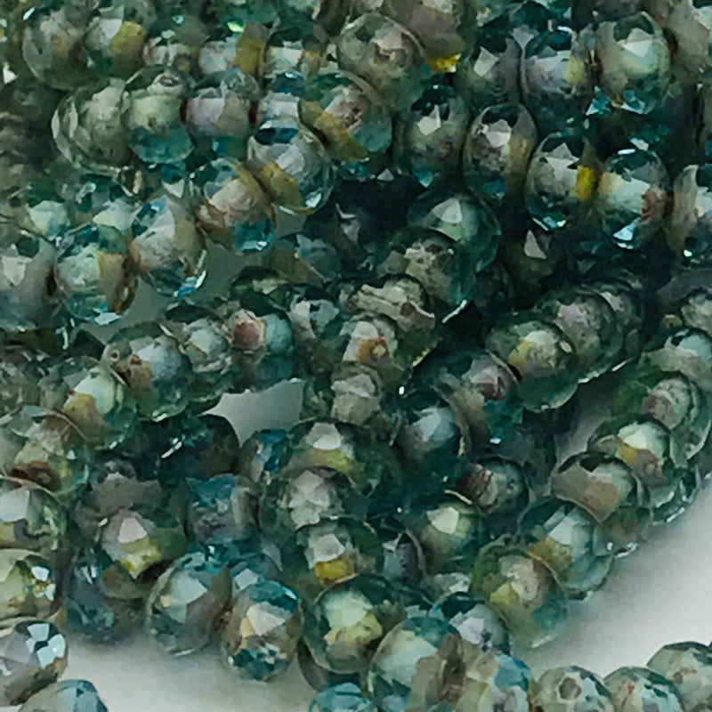Rondelle Czech Glass Beads Turquoise w/ Picasso Finish 3x5mm