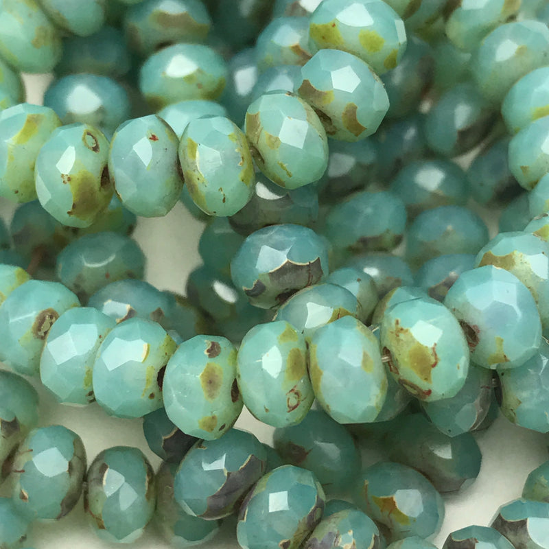 Rondelle Czech Glass Beads Tea Green w/ Picasso Finish 3x5mm