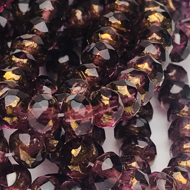 Rondelle Czech Glass Beads Purple w/ Brass Finish 3x5mm