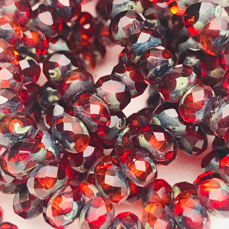 Rondelle Czech Glass Beads Red/Ladybug w/ Picasso Finish 3x5mm