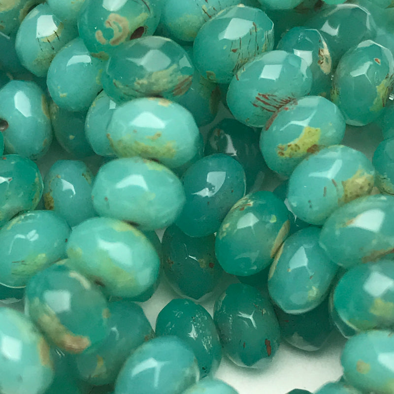 Rondelle Czech Glass Beads Sea Green Mix w/ Picasso Finish 3x5mm
