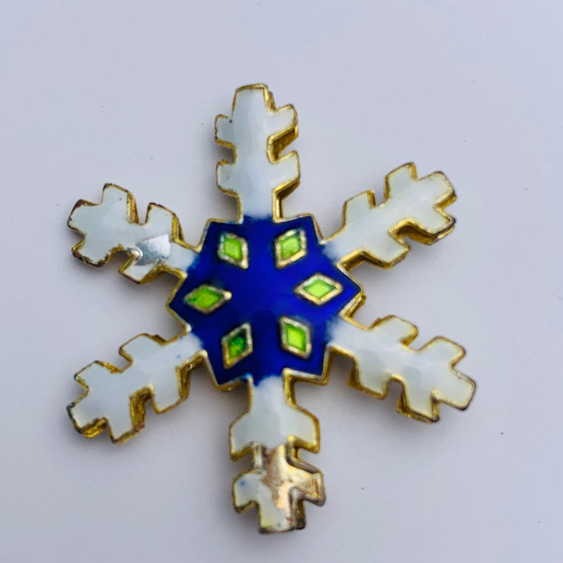 Cloisonné  Snowflake Bead Blue Center, 24mm