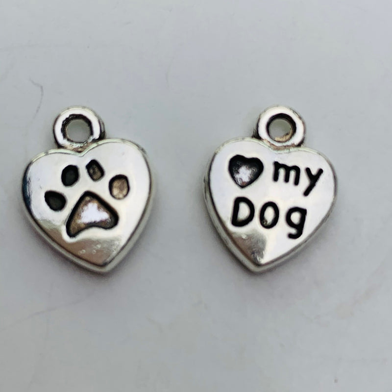 Doggy Heart Charm, Silver