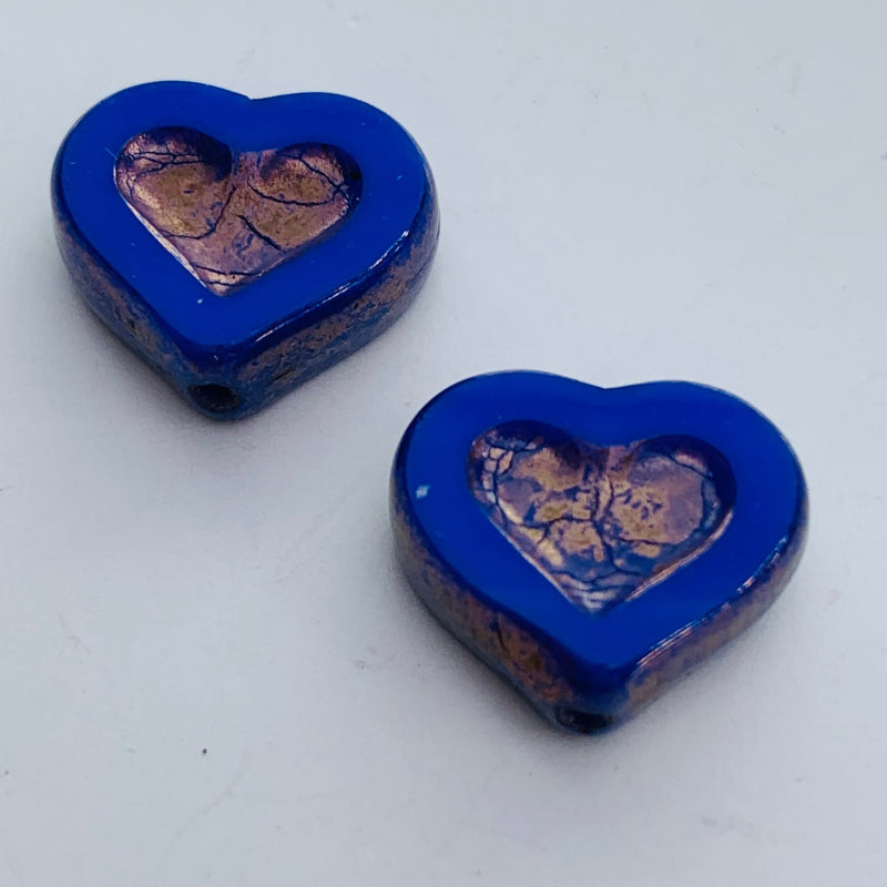 Heart Shaped Czech Glass Beads, Blue 12mm