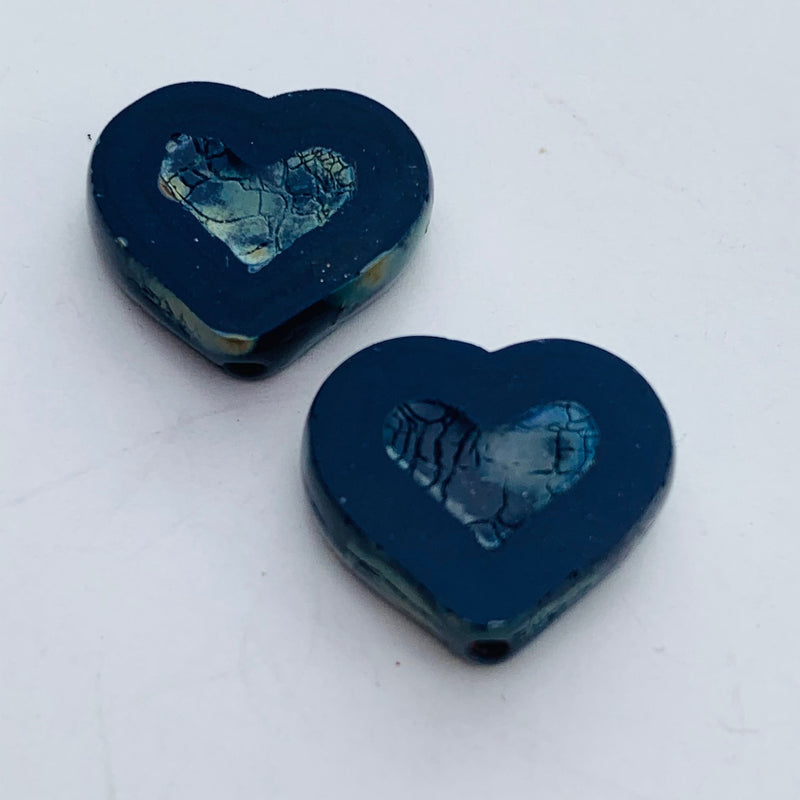 Heart Shaped Czech Glass Beads, Blue 12mm