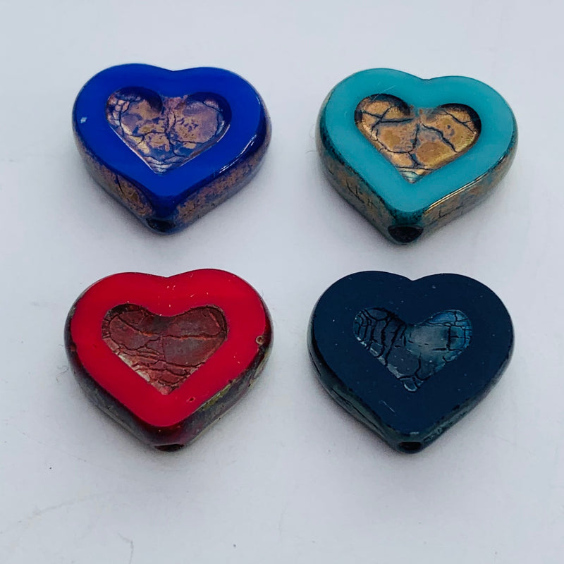 Heart Shaped Czech Glass Beads, Blue 12mm