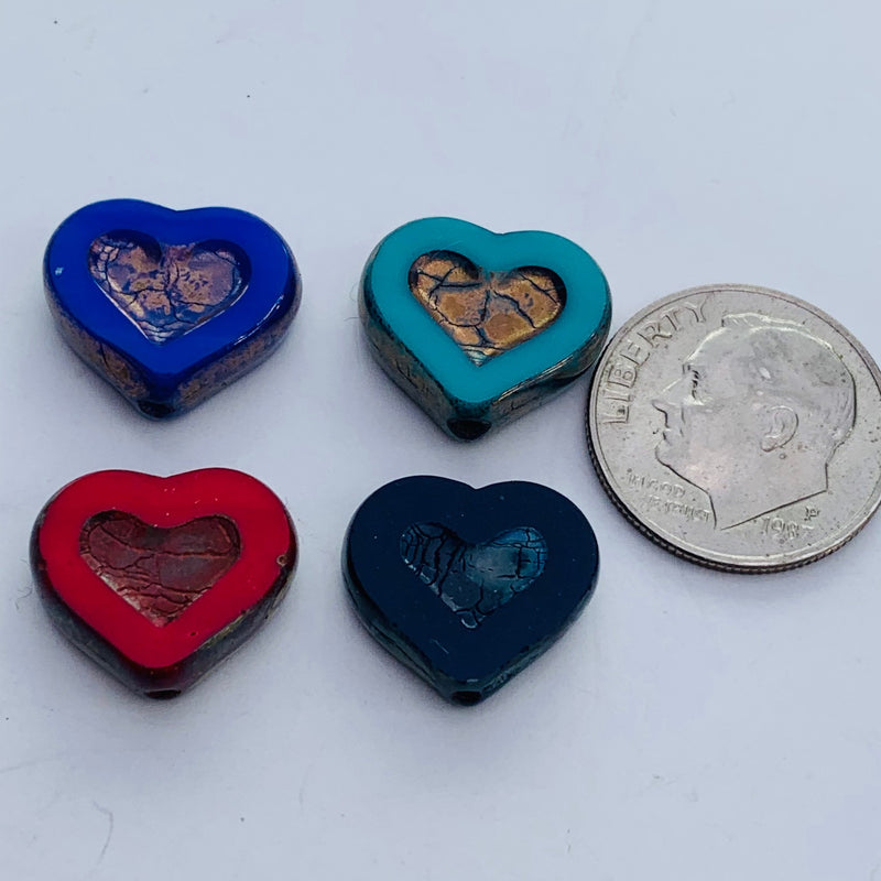 Heart Shaped Czech Glass Beads, Blue 12mm