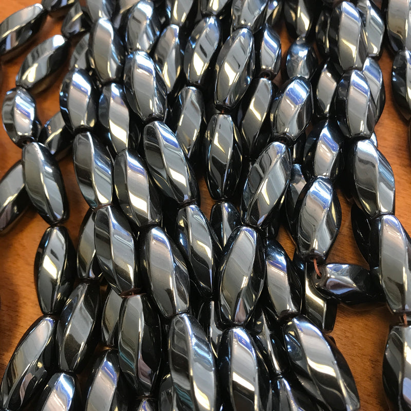 Hematite Twisted Tube Stone Beads, 20mm