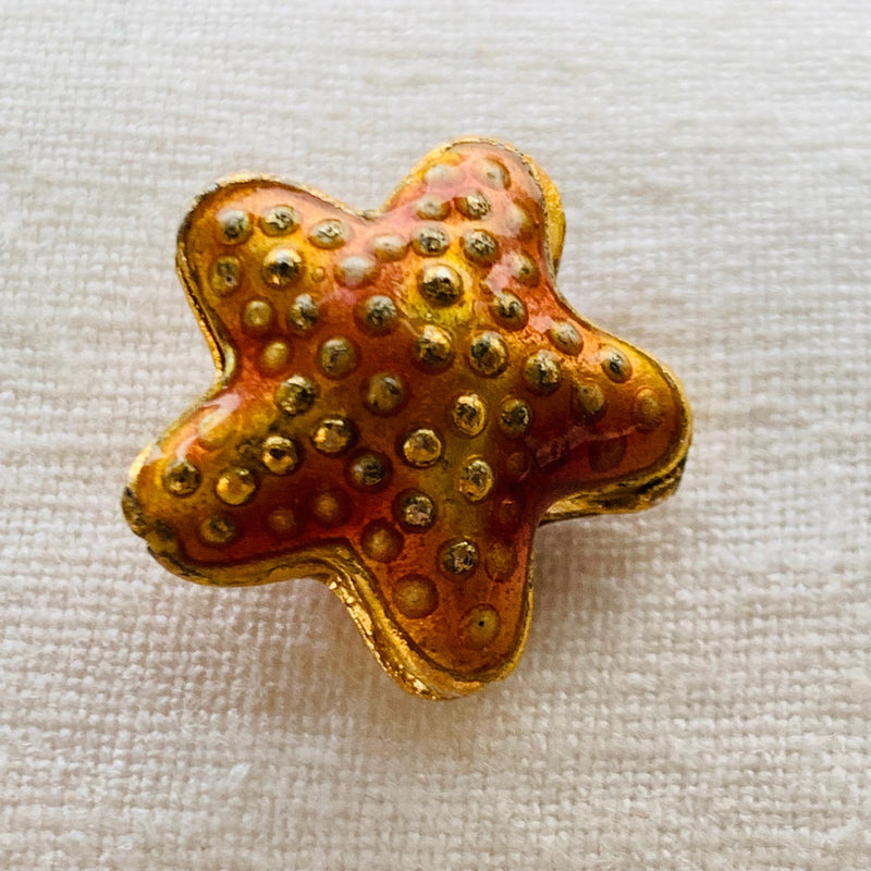 Orange Cloisonne starfish bead for jewelry making