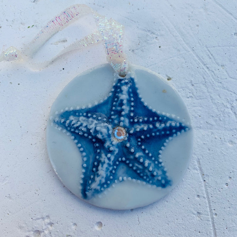 Starfish Charm by Keith OConnor, White & Blue 42mm