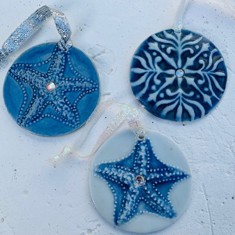 Starfish Porcelain Ornament by Keith OConnor, Naval Blue 2inch