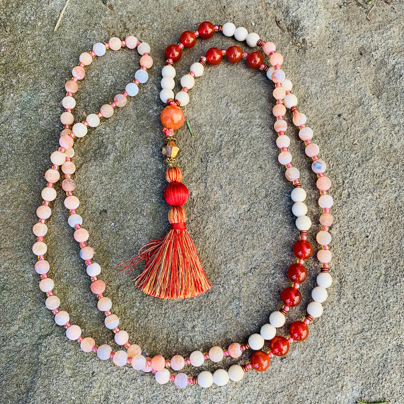  Mala Kit Carnelian, Fossil Jasper & Crackle Quartz