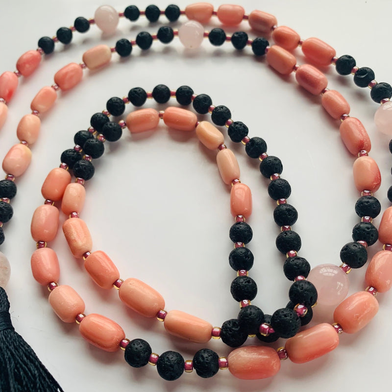 Mala Kit Pink Lip Shell,  Lava Stone & Rose Quartz