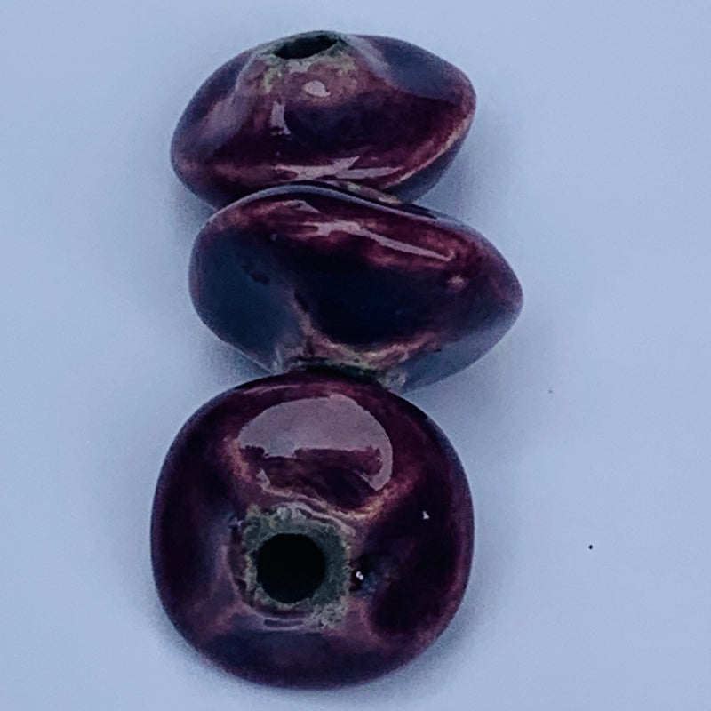 Ceramic Pinched Bicone Bead by Keith OConnor, Purple 14mm