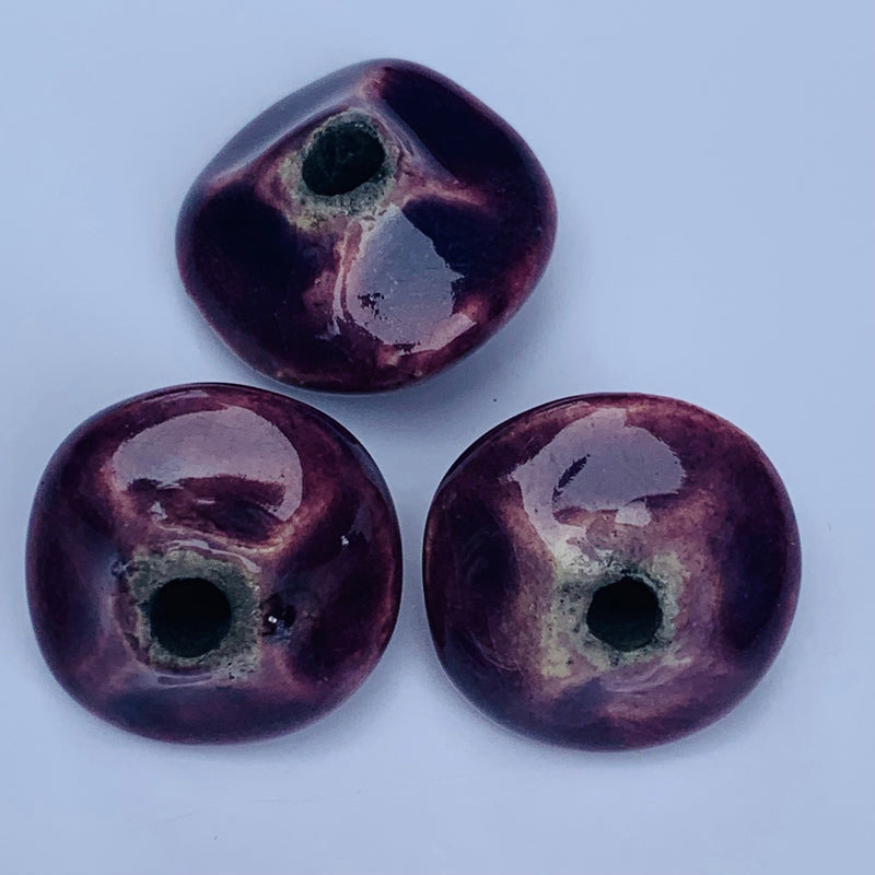 Ceramic Pinched Bicone Bead by Keith OConnor, Purple 14mm