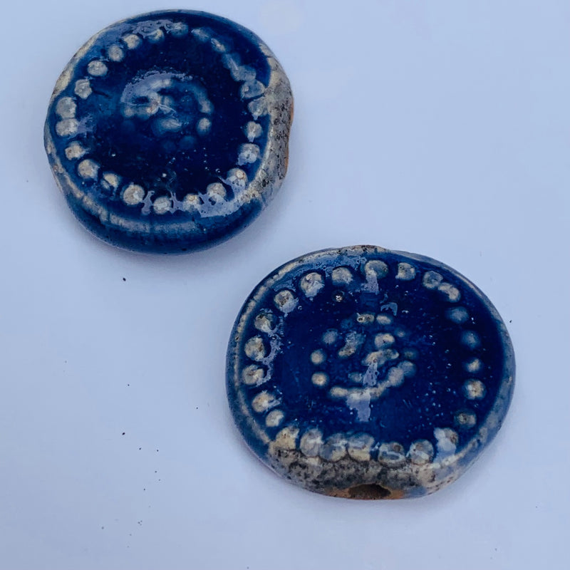 Dot Print Ceramic Bead by Keith O'Connor, 17mm Navy Blue