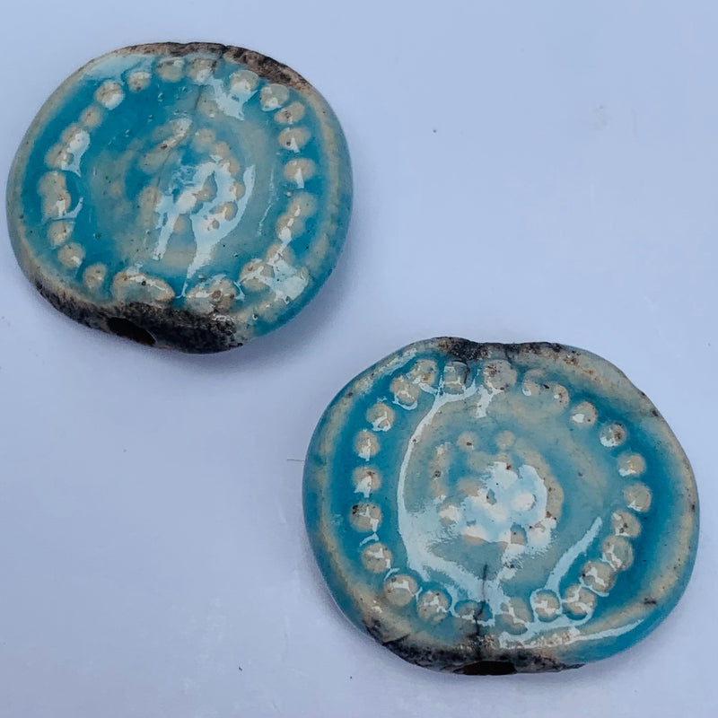 Dot Print Ceramic Bead by Keith OConnor, 17mm Baby Blue