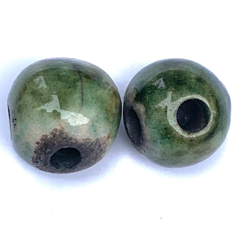 Round Mala Guru Ceramic Bead by Keith OConnor, Army Green