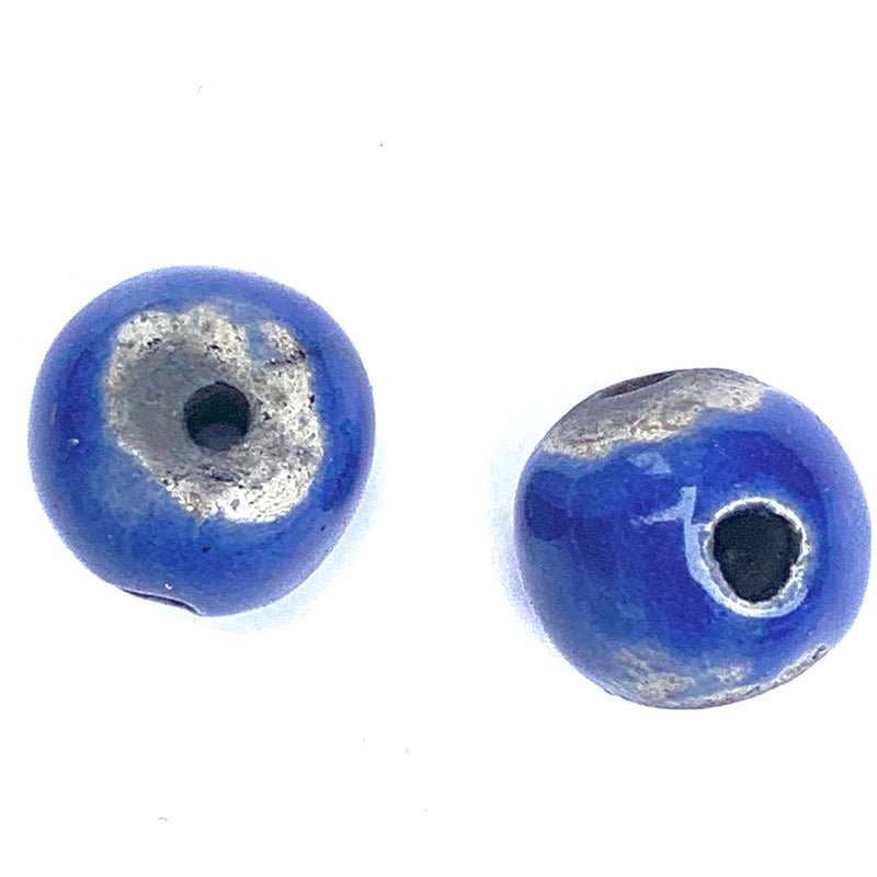 Round Mala Guru Ceramic Bead by Keith OConnor, Dark Blue