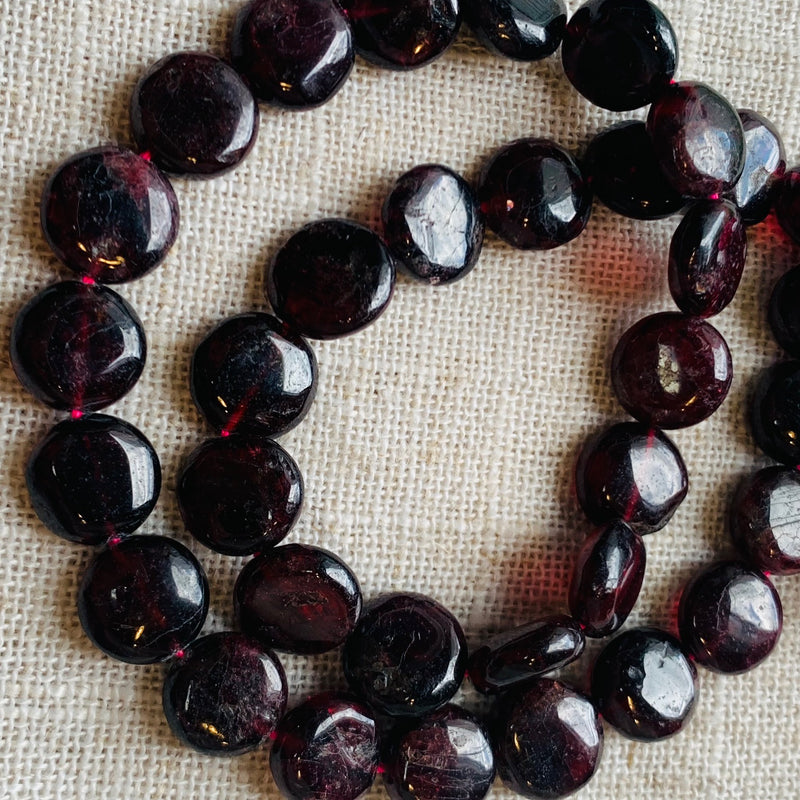 Garnet Gemstone Coin Bead, 10mm