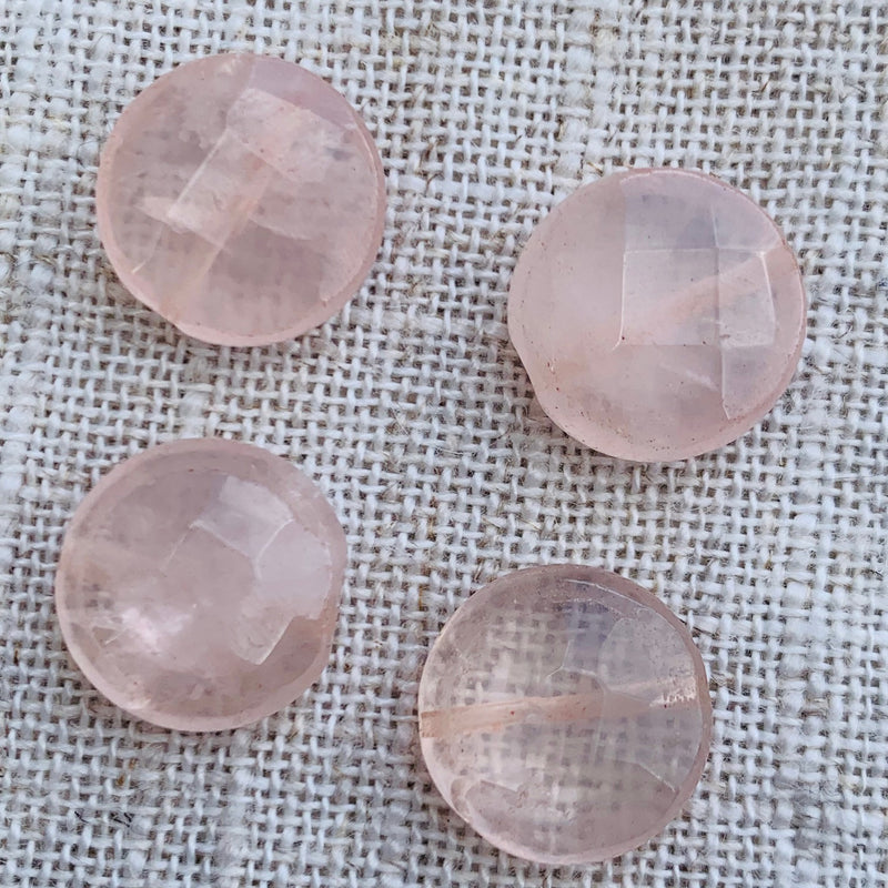 Rose Quartz  Faceted Gemstone Coin Bead, 14mm