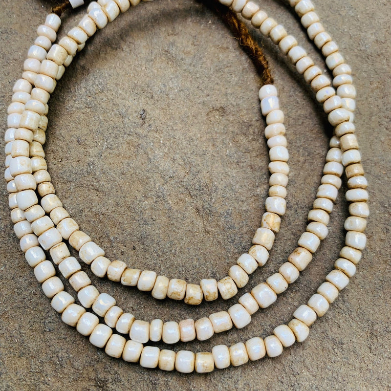 African Glass Seed Beads, Shiny Bone 4mm