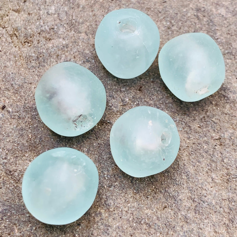 African Recycled Bottle Glass Beads, Pale Blue  Pack of 8