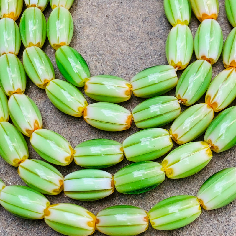 African Glass Chevron Beads, 12mm Green