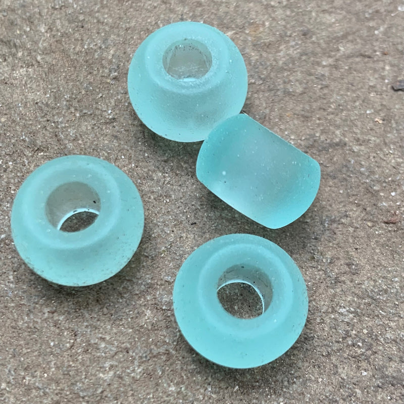 Tumbled Sea Glass Round Beads Seafoam Green,  4 Beads