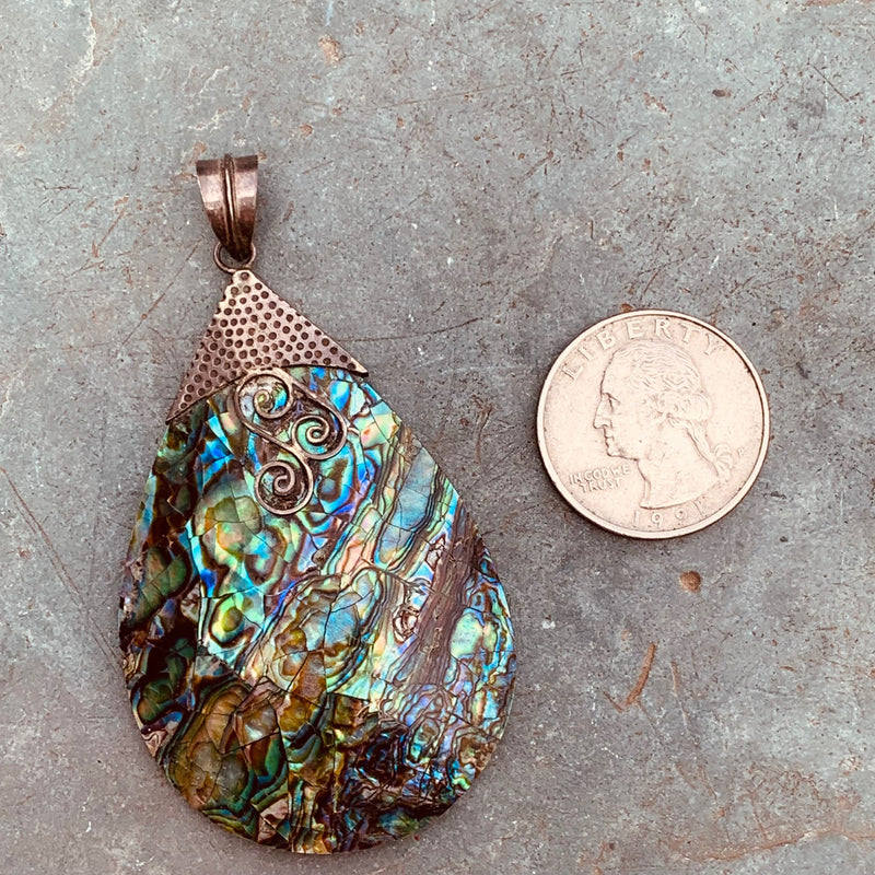 Abalone Shell and Sterling Bail Pendant, 70mm