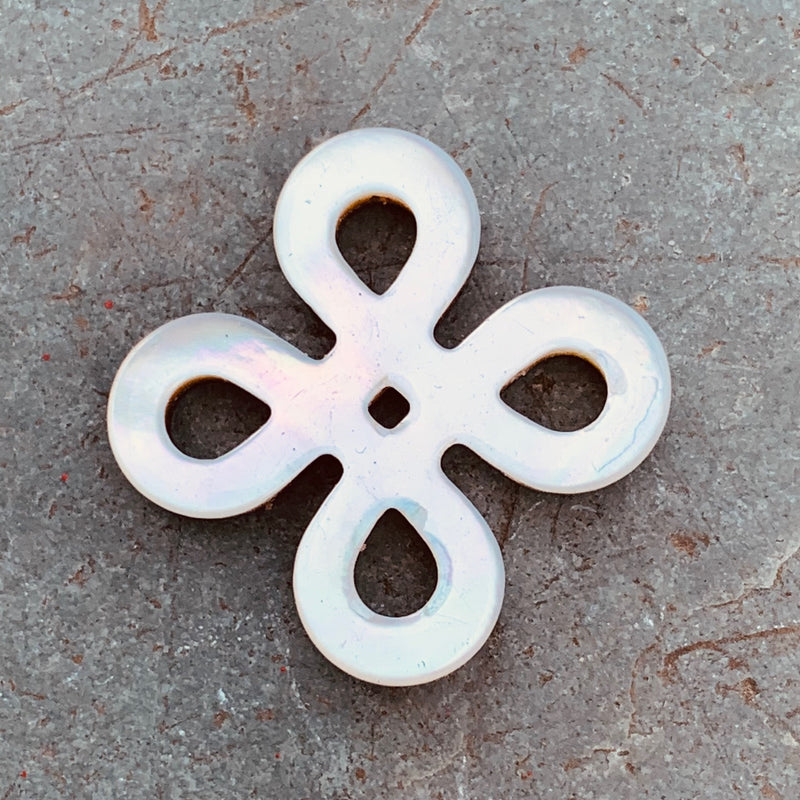 White & Lip Shell Floral Cut Out Pendant, 20mm