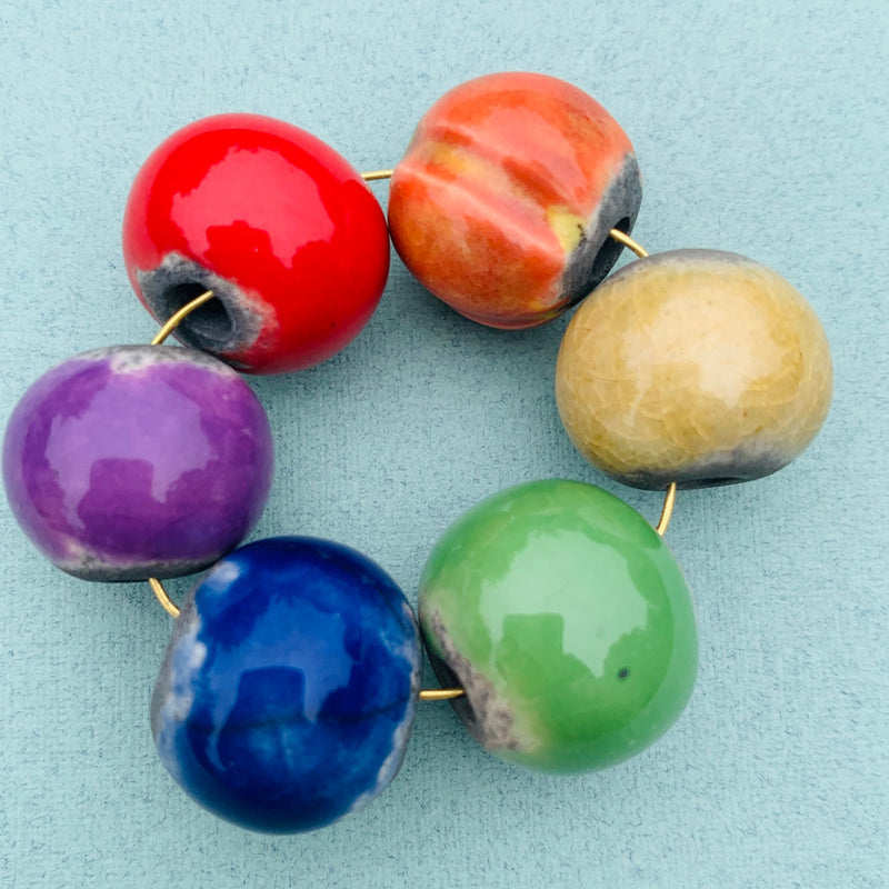 Ceramic Beads by Keith O'Connor, 14mm Pride Rainbow Colors