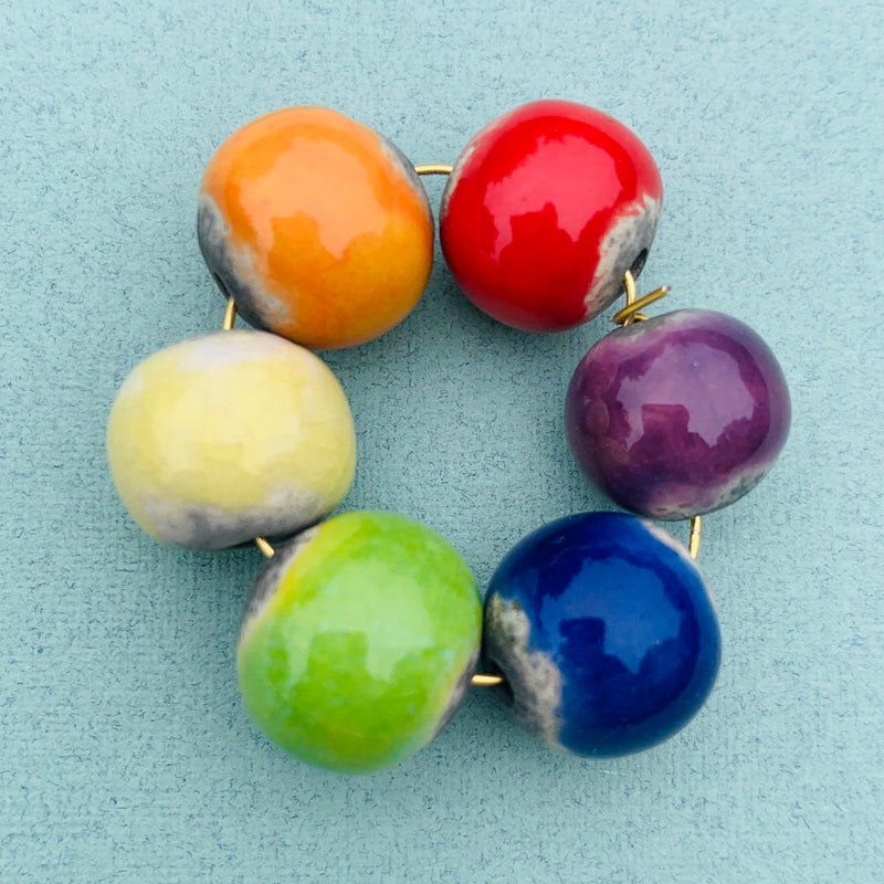 Round Ceramic Beads by Keith O'Connor, 12mm Pride Rainbow Colors