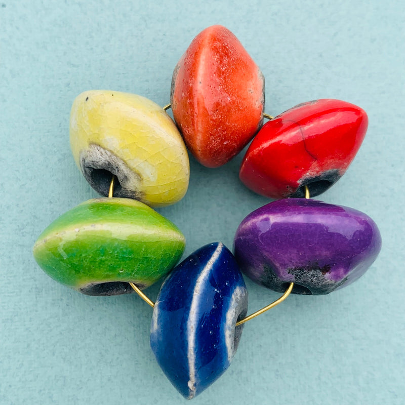 Bicone Ceramic Beads by Keith O'Connor, 16mm Pride Rainbow Colors