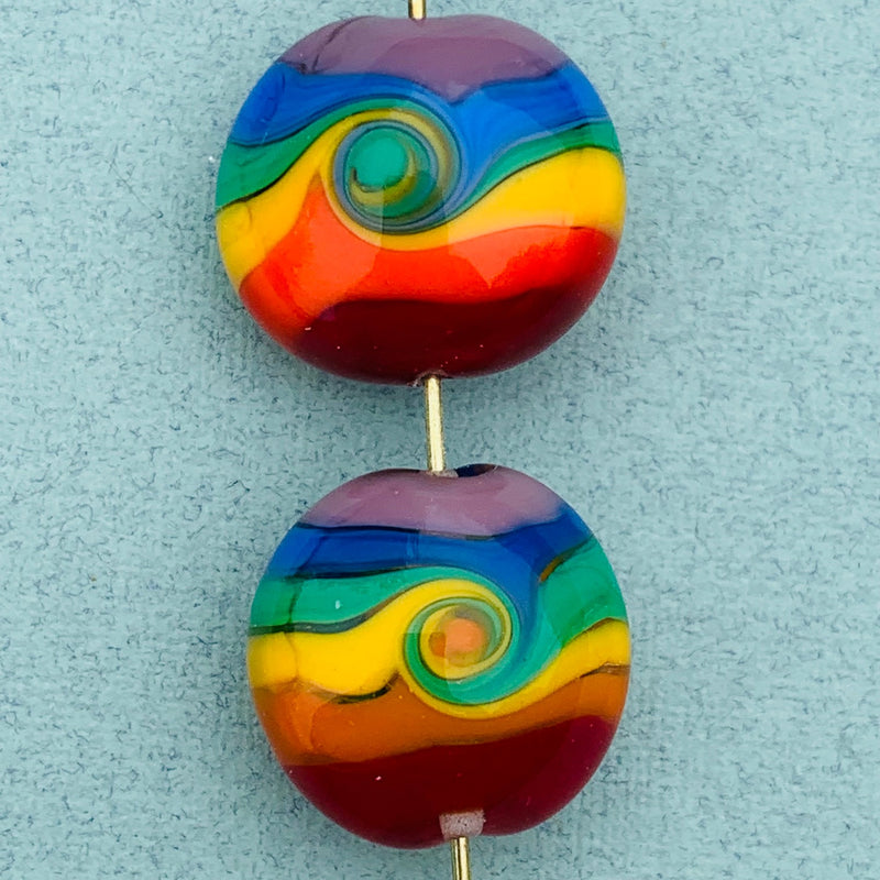 Rainbow Lampwork Coin Beads , 14mm Pride Rainbow Colors