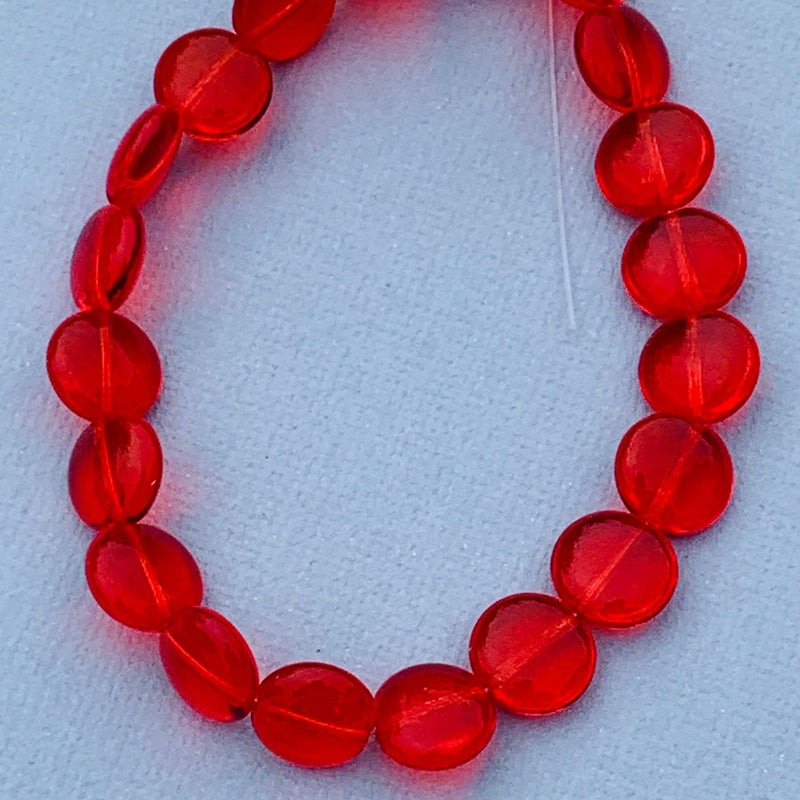 Red Czech Glass Coin Beads, 8mm