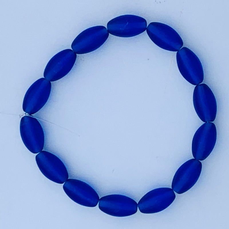 Blue Czech Glass Puffed Oval Beads