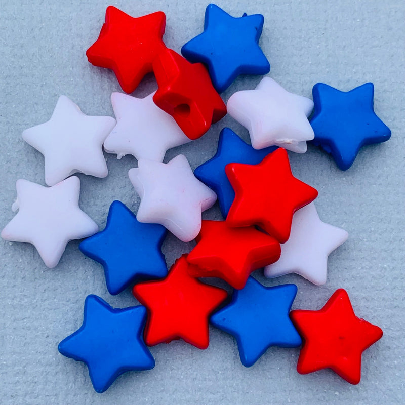 Star Bead Mix, Red, White & Blue 9mm