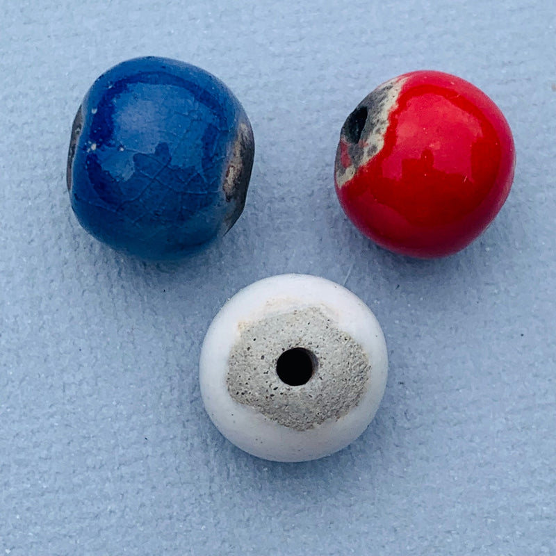 Ceramic Red White Blue Bead Mix, 12mm