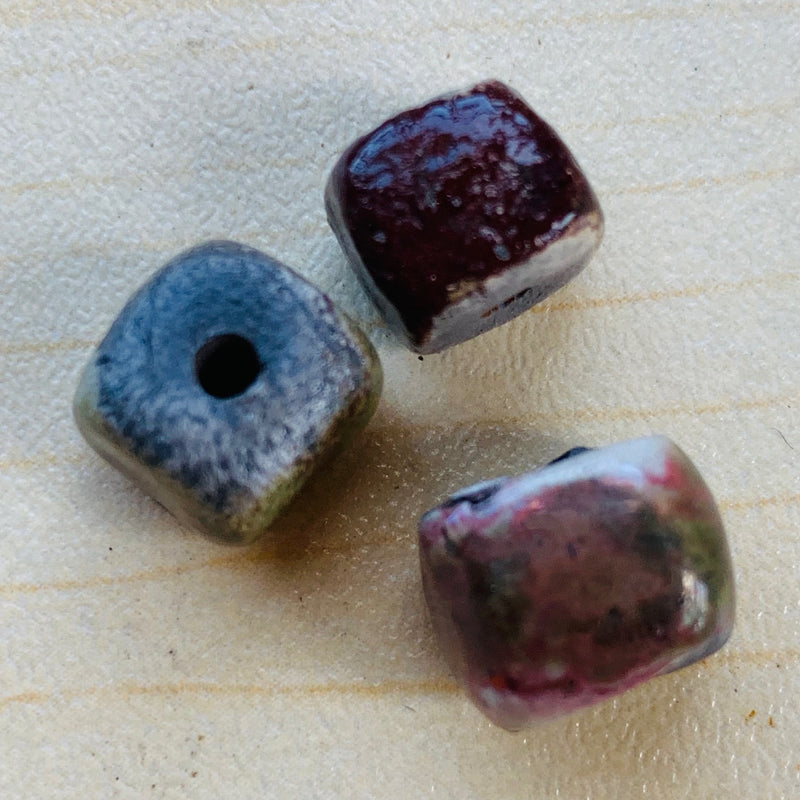 Ceramic Raku Cube Bead by Keith OConnor, Copper 10mm