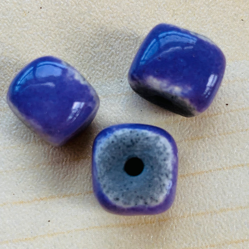 Ceramic Raku Cube Bead by Keith OConnor, Purple 10mm