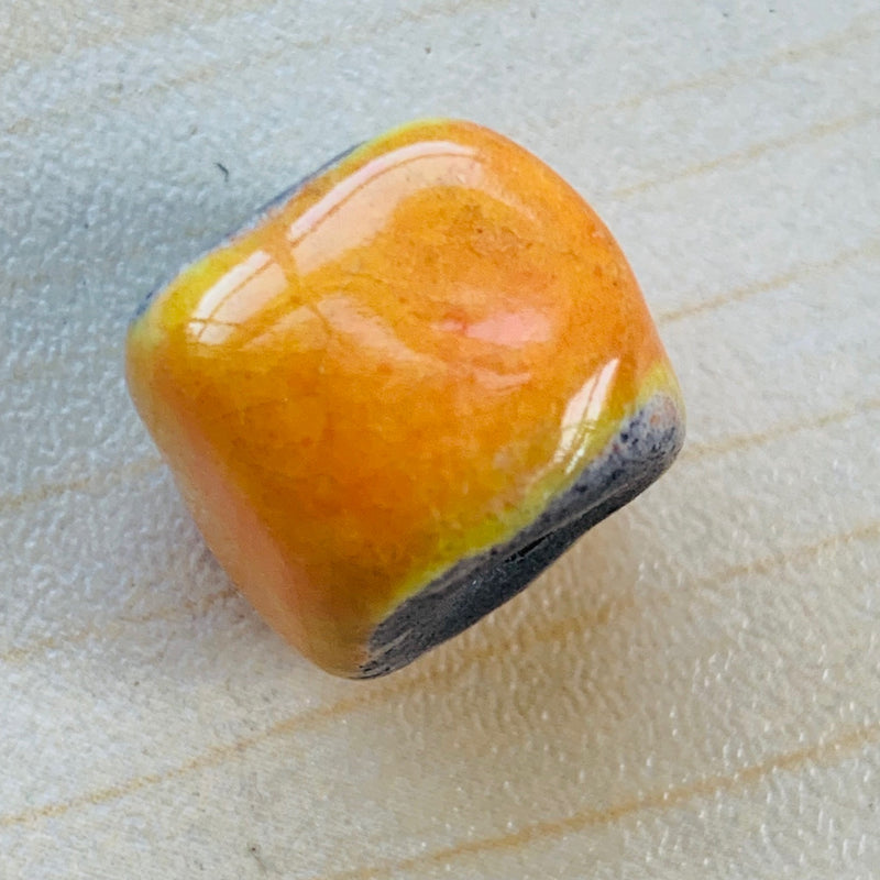 Large Ceramic Raku Cube Bead by Keith OConnor, Orange 12mm