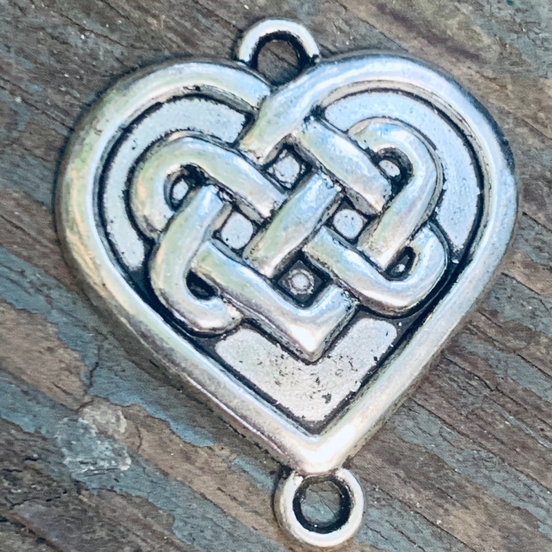 Heart Charm Connesctor Celtic Mother's Knot  , Silver nPlated